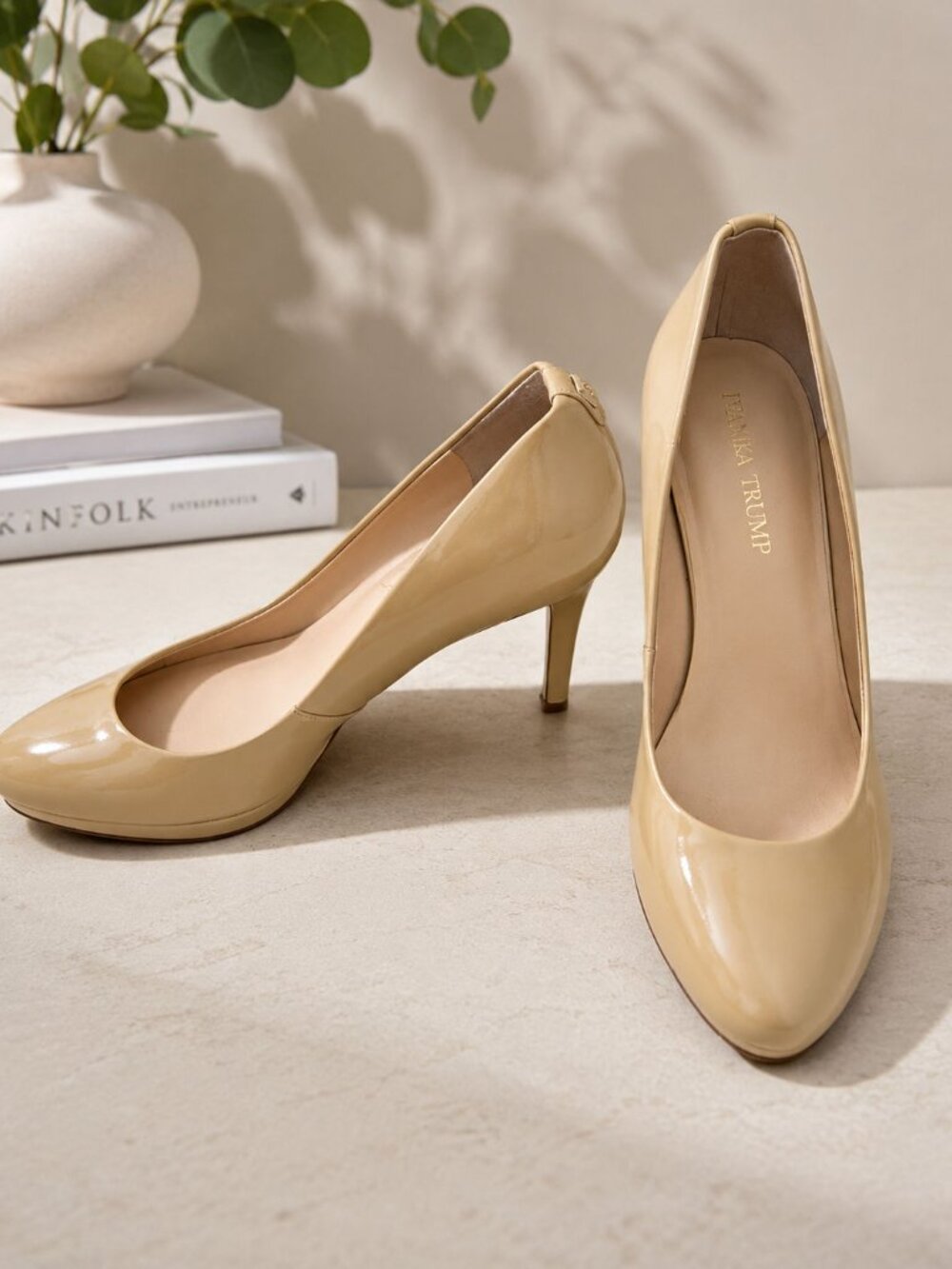 Ivanka Trump Beige Platform Sophia Heels Patent Leather Nude Pumps Size 7